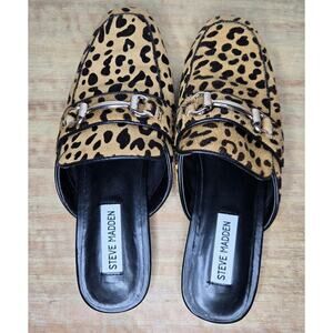 Steve Madden Rylie Mules Women's 8M Leopard Print Cow Hair Vegan Leather Slip On